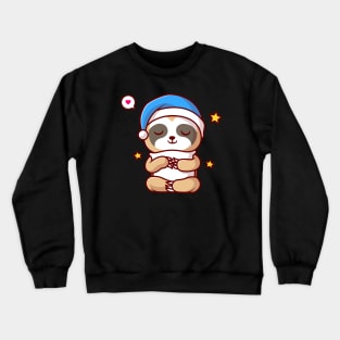 Cute Sloth Sleeping With Pillow And Star Cartoon Crewneck Sweatshirt